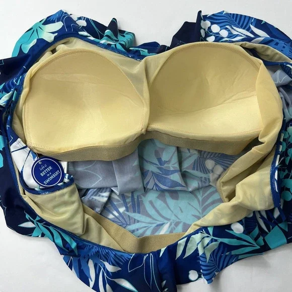 Swimsuits For All Blue Tropical Tankini Top Size 32 Ruffle NWT - Picture 9 of 10